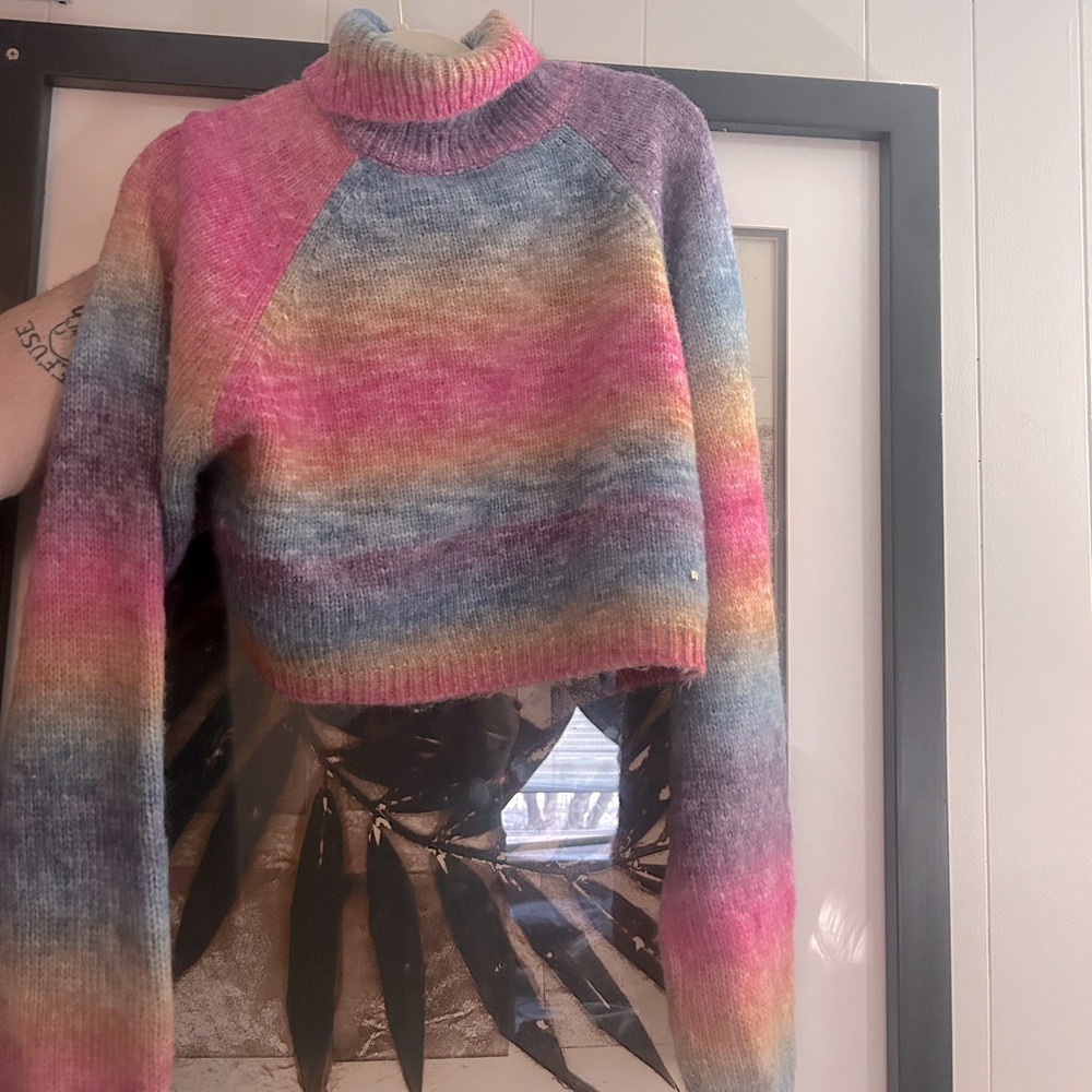 - Oli & Hali pink rainbow turtle neck crop sweater